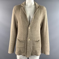 ISAIA Size XXL Tan Khaki Cable Knit Linen Wool Chore Jacket picture