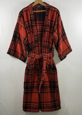 Vintage Stafford Red Black Plaid Bath Robe Mens L/XL Terry Cloth Heavy Cotton picture