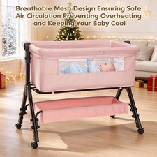 3 in 1 Baby Bassinet Bedside Sleeper, Portable Crib Storage Basket Wheels picture