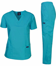 Dagacci Women’s Blue Solid Scrub Set V-Neck Top & Pants L Poly/Cotton P-5000 picture