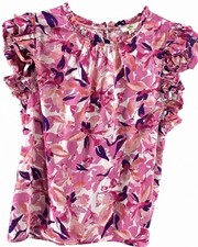 Entro Blouse Women’s M Pink Purple Floral Ruffle Sleeve Cotton Cottagecore Boho picture