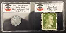 WWII Germany 1 Reichspfennig Coin & 30 Reichspfennig Stamp Set  D-Day Era-1944 picture