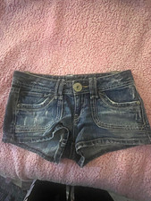 Aéropostale Girls Blue Denim Shorts Size 0 Medium Wash Solid Pockets Zip picture