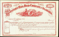 AL $100 Alabama Western Rail Road Co Preferred 8% Stock Certificate 1875 - 1885 picture
