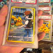 Pokémon PTCG Sun & Moon Cosmic Eclipse Ash's Pikachu PSA 10 Perfect Full Art Sec picture
