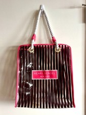 Henri Bendel PVC Brown Stripe Pink Trim Tote Bag – Very Nice picture