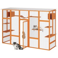COZIWOW 72'' Wooden Cat Enclosure 6 Platforms Cat Cage Window Access Outdoor picture
