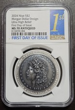 2024 Niue S$2 Morgan Dollar Design Ultra High Relief FDOI NGC MS70 Antiqued picture