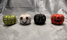 Pier 1 One VTG Pumpkin Halloween Ornament Box Set Of 4 Faces Glitter V RARE NIB picture
