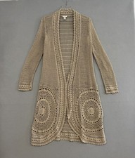 Chico’s Crochet Cardigan Duster Women’s 2/Large Beige Boho Coastal Cottagecore picture