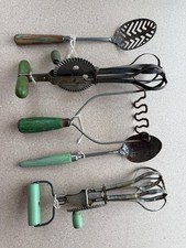 LOT-18 PC  c1930's Kitchen Tools Green Wood Handles  AMERICA DEPRESSION ERA picture