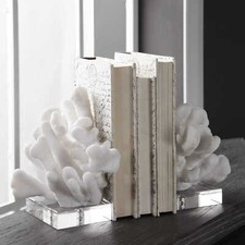 MODERN COASTAL BEACH DECOR STUNNING SCULPTED FAUX CORAL BOOKENDS 17549 picture