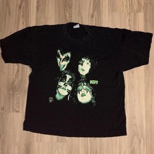Vintage 90s KISS Army Depot Glow Faces Tee XL Black picture
