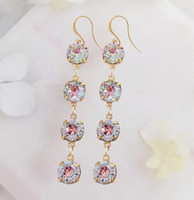 Long Iridescent Gold-Plated Earrings made with Vintage Swarovski Crystals picture