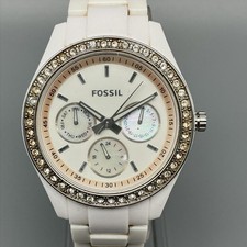Fossil Stella ES-1967 Womens Watch 37mm White Dial White Resin New Battery 7