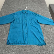 Vintage Robert Stock Shirt Mens XL Teal Silk Button Down Casual Retro picture