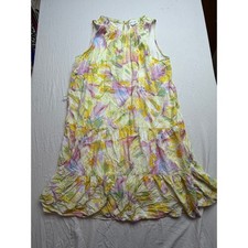 Bella Dahl Watercolor Floral Tiered Midi Dress Yellow Purple Sleeveless Large picture