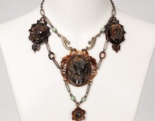Rare Antique 1890-1915 Victorian Celluloid Triptych Cameo Festoon Necklace 24gm picture