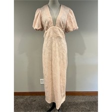 Shein Elegant Blush Lace Midi Dress with Puff Sleeves size large picture