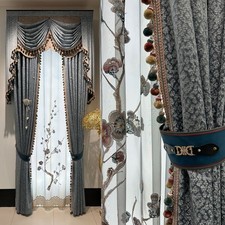 Custom Retro Rural French embroidered gray cloth curtain valance tulle M1743 picture
