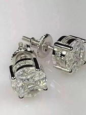 3Ct Round Cut Real Moissanite Men's Stud Earrings 14K White Gold Silver Plated picture