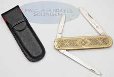 Vintage PAUL A HENCKELS Solingen Germany Lobster Penknife - Patterned Brass picture