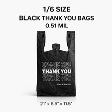 Bags 1/6 Large 21 x 6.5 x 11.5  Black THANK YOU T-Shirt Plastic  Shopping 0.51 M picture