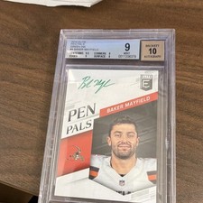Panini 2018 Donruss Elite Baker Mayfield #PP-BM Green Ink RC Auto BAS picture
