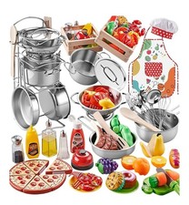 Shimirth 63-Piece Stainless Steel Kids Cooking Set w/ Play Food Chef Apron picture