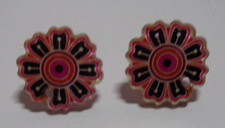 Acrylic Floral Shape Pink & Black Pierced Earrings - New picture