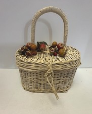 French artsy cute off-white basket purse vintage restored + lid & 1950 top deco picture