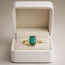 3.90 Ct Emerald Cut Natural Emerald & Diamond Wedding Ring 14K Yellow Gold picture