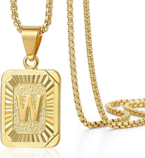 Initial A-Z Letter Pendant Necklace Mens Womens Capital Letter Yellow Gold Plate picture