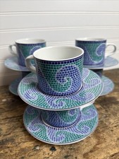 Stacking Dansk Mosaic Wave Mugs cups With Saucers Vintage Replacement 1990s picture