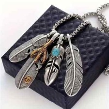 Boho 925 Sterling Silver Eagle Hawk Falcon Feather Claw Fashion Pendant Necklace picture