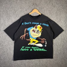Vintage Looney Tunes Shirt Mens Large Black 90s Taz Golf Cartoon FREEZE Sports picture