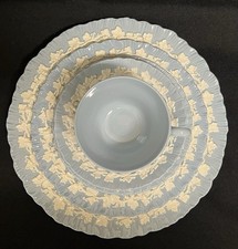 Wedgwood Queensware blue/lavender/cream embossed grape leaf ruffled edge 5 piece picture