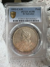 El Salvador 1 Peso 1893 CAM PCGS AU58 – Moneda de Plata – Silver Coin picture