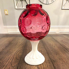 Vintage MCM 1970's Dot Optic Ruby And Milk Glass Tall Fairy Lamp 9 1/2
