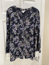 J. Jill button Top Sz M Gorgeous blue purple floral Beautiful Button Blouse picture