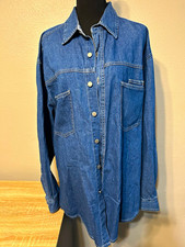Wrangler HERO Men’s Large Denim Shirt Vintage 90s Western Workwear Blue Jean picture