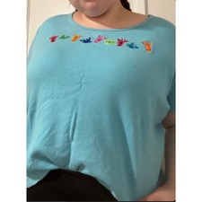 Quacker Factory Turquoise Embroidered Lobster and Crab Short Sleeve Tee picture