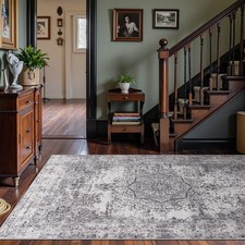 5x7 Area Rug Washable Living Room Rug Vintage Traditional Distressed Grey picture