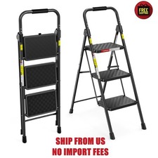 LevLad 3 Step Ladder, Folding Step Stool with Anti-Slip Pedal, Sturdy Steel Ladd picture