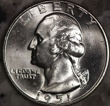 1951 D Washington Quarter 25C CHOICE BU LUSTER 90% Silver picture