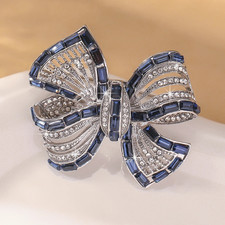 Rhinestone Bow Brooch Pin - Vintage Blue Crystal Lapel Accessory for Women picture