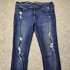Hollister Jeans Juniors 11R Dark Wash Blue Low Rise Super Skinny Distressed picture