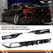 For 18-22 Accord Yofer Gloss Black Rear Bumper Diffuser Kit W/ White LED Light picture