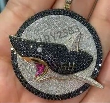 4.8Ct Cubic Zirconia Mens Custom Initial Angry Shark Pendant 925 Silver picture