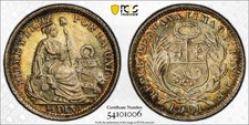 1901/891 Peru 1/2 Dino  PCGS MS 65  Beautifully Toned Original Choice Gem picture